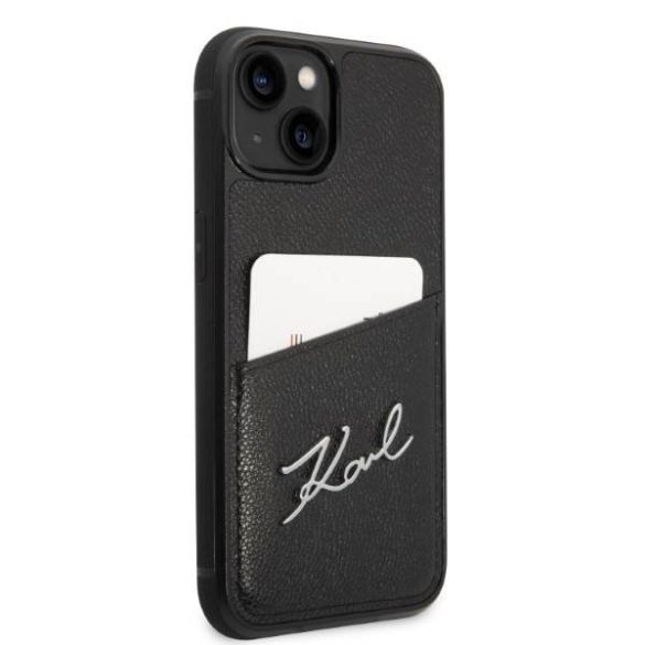 Karl Lagerfeld KLHCP14SCSSK iPhone 14 / 15 / 13 6,1" keménytok fekete Signature Logo kártyatartóval