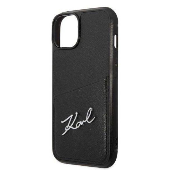 Karl Lagerfeld KLHCP14SCSSK iPhone 14 / 15 / 13 6,1" keménytok fekete Signature Logo kártyatartóval