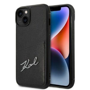 Karl Lagerfeld KLHCP14MCSSK iPhone 14 Plus / 15 Plus 6,7" keménytok fekete Signature Logo kártyatartóval