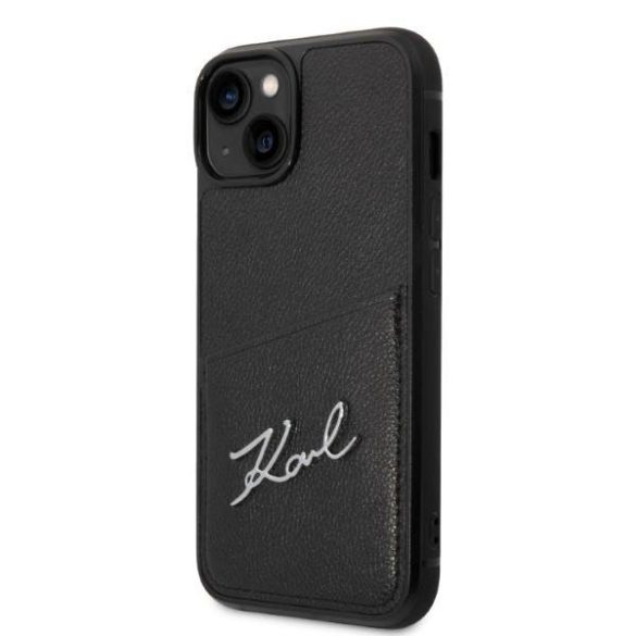 Karl Lagerfeld KLHCP14MCSSK iPhone 14 Plus / 15 Plus 6,7" keménytok fekete Signature Logo kártyatartóval