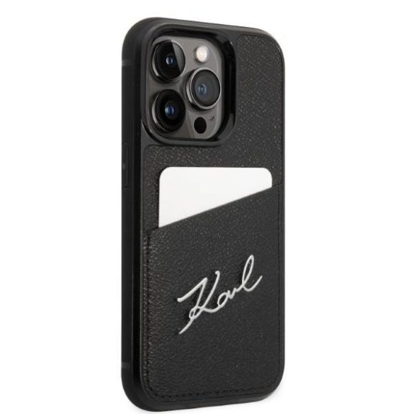 Karl Lagerfeld KLHCP14LCSSK iPhone 14 Pro 6,1" keménytok fekete Signature Logo Cardslot tok