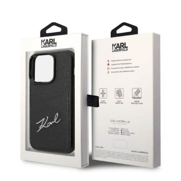 Karl Lagerfeld KLHCP14LCSSK iPhone 14 Pro 6,1" keménytok fekete Signature Logo Cardslot tok