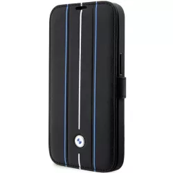   Etui BMW BMBKP14L22RVSK iPhone 14 Pro 6,1" fekete Könyvtok Bőr bélyegző kék vonalak