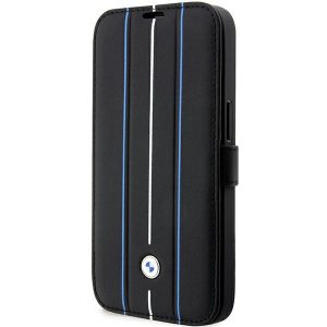 Etui BMW BMBKP14L22RVSK iPhone 14 Pro 6,1" fekete Könyvtok Bőr bélyegző kék vonalak