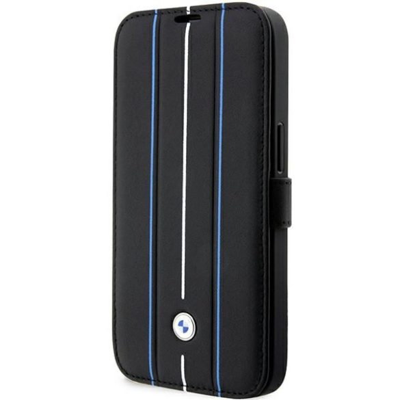 Etui BMW BMBKP14L22RVSK iPhone 14 Pro 6,1" fekete Könyvtok Bőr bélyegző kék vonalak