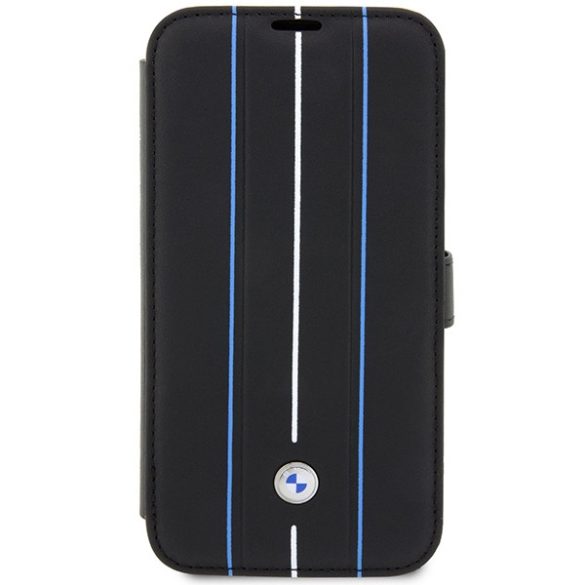 Etui BMW BMBKP14L22RVSK iPhone 14 Pro 6,1" fekete Könyvtok Bőr bélyegző kék vonalak