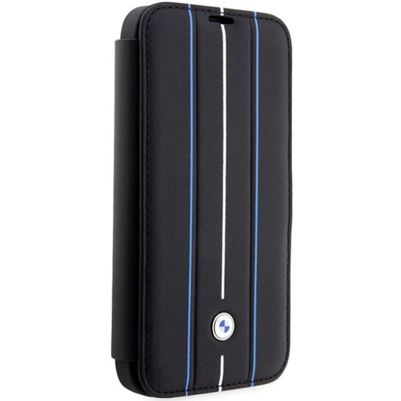 Etui BMW BMBKP14L22RVSK iPhone 14 Pro 6,1" fekete Könyvtok Bőr bélyegző kék vonalak