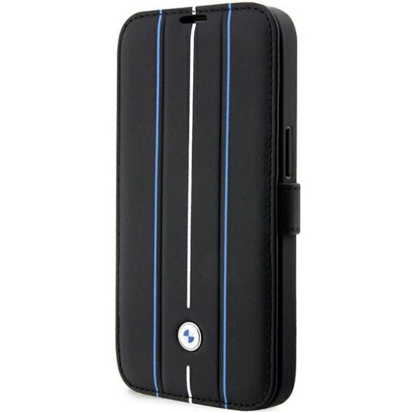 Etui BMW BMBKP14X22RVSK iPhone 14 Pro Max 6,7" fekete Könyvtok Bőr bélyegző kék vonalak