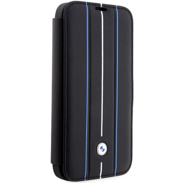 Etui BMW BMBKP14X22RVSK iPhone 14 Pro Max 6,7" fekete Könyvtok Bőr bélyegző kék vonalak