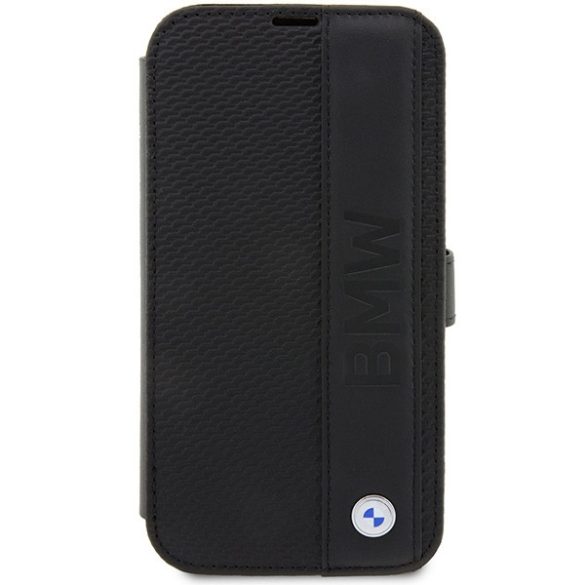 Etui BMW BMBKP14X22RDPK iPhone 14 Pro Max 6,7" fekete könyvtok bőr texturált és csíkos bőrből