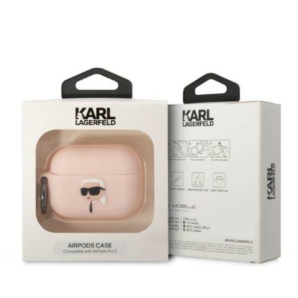 Karl Lagerfeld KLAP2RUNIKP AirPods Pro 2 (2022/2023) tok rózsaszín szilikon Karl Head 3D szilikon Karl Head 3D