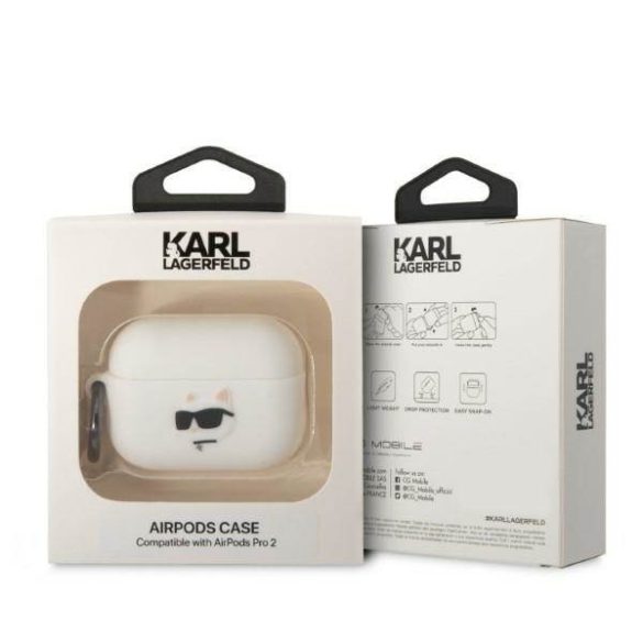 Karl Lagerfeld KLAP2RUNCHH AirPods Pro 2 (2022/2023) tok fehér szilikon Choupette fej 3D