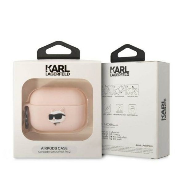 Karl Lagerfeld KLAP2RUNCHP AirPods Pro 2 (2022/2023) tok rózsaszín szilikon Choupette fej 3D