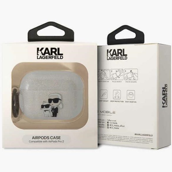Karl Lagerfeld KLAP2HNKCTGT Airpods Pro 2 (2022/2023) tok átlátszó Glitter Karl&Choupette