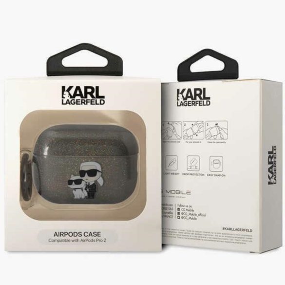 Karl Lagerfeld KLAP2HNKCTGK Airpods Pro 2 (2022/2023) tok fekete csillogó Karl&Choupette