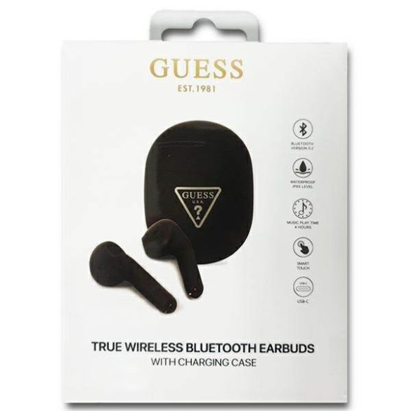 Guess Bluetooth fülhallgató GUTWST82TRK TWS + dokkolóállomás fekete háromszög logó