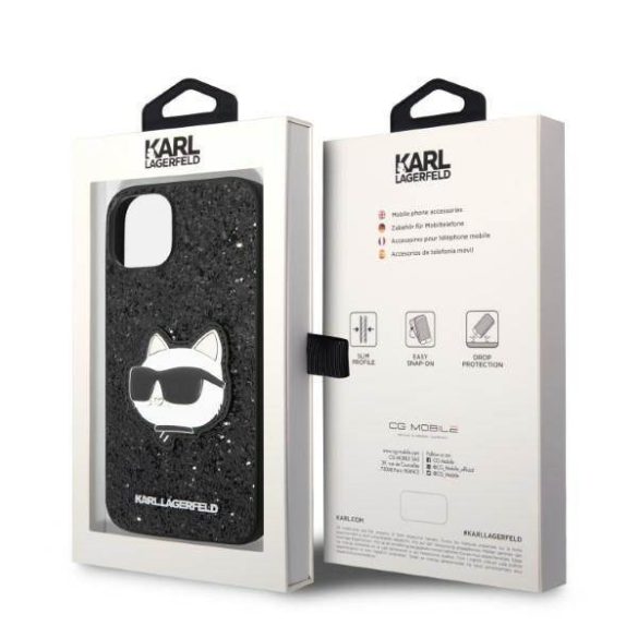 Karl Lagerfeld KLHCP14MG2CPK iPhone 14 Plus / 15 Plus 6,7" fekete keménytok Glitter Choupette Patch