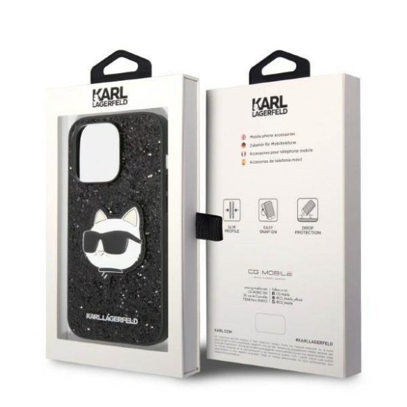 Karl Lagerfeld KLHCP14LG2CPK iPhone 14 Pro 6,1" fekete keménytok Glitter Choupette Patch tok