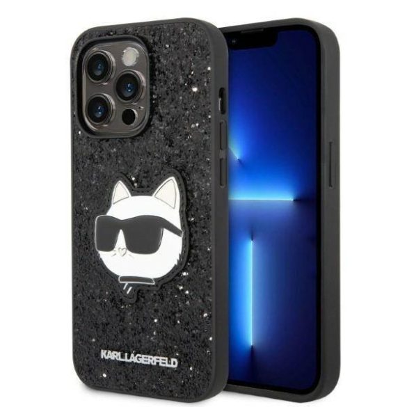 Karl Lagerfeld KLHCP14XG2CPK iPhone 14 Pro Max 6,7" fekete keménytok Glitter Choupette Patch tok