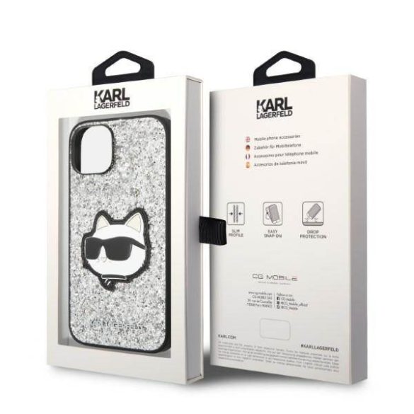 Karl Lagerfeld KLHCP14SG2CPS iPhone 14 / 15 / 13 6,1" ezüst keménytok Glitter Choupette Patch