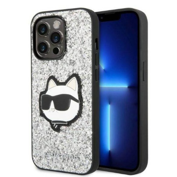 Karl Lagerfeld KLHCP14LG2CPS iPhone 14 Pro 6,1" ezüst keménytok Glitter Choupette Patch tok