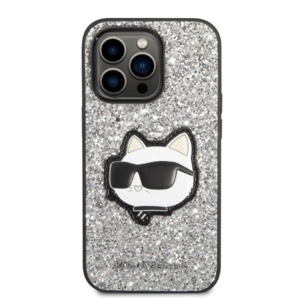 Karl Lagerfeld KLHCP14LG2CPS iPhone 14 Pro 6,1" ezüst keménytok Glitter Choupette Patch tok