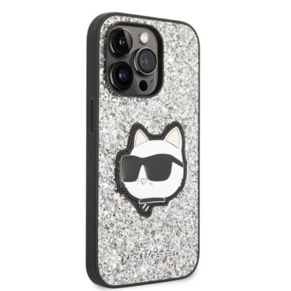 Karl Lagerfeld KLHCP14LG2CPS iPhone 14 Pro 6,1" ezüst keménytok Glitter Choupette Patch tok