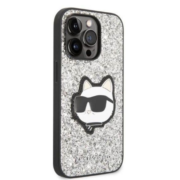 Karl Lagerfeld KLHCP14XG2CPS iPhone 14 Pro Max 6,7" ezüst keménytok Glitter Choupette Patch tok