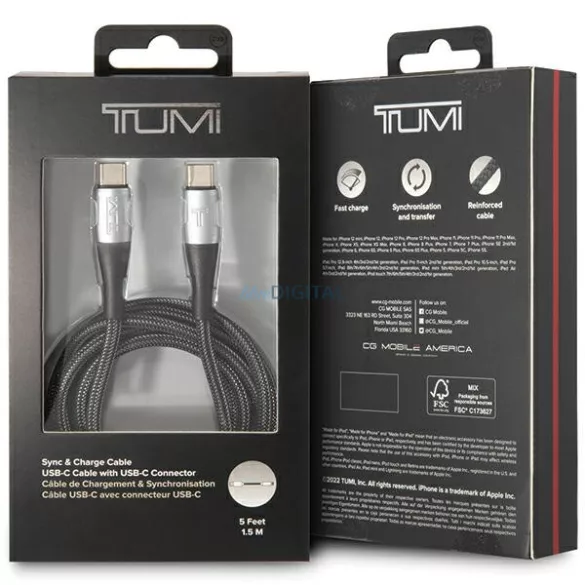TUMI TUCCSUSBC USB-C-USB-C kábel 1,5m gyors töltés fekete