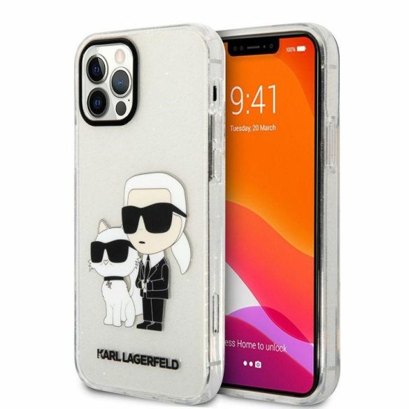 Karl Lagerfeld KLHCP12MHNKCTGT iPhone 12 /12 Pro 6,1" átlátszó keménytok csillogó Karl&Choupette