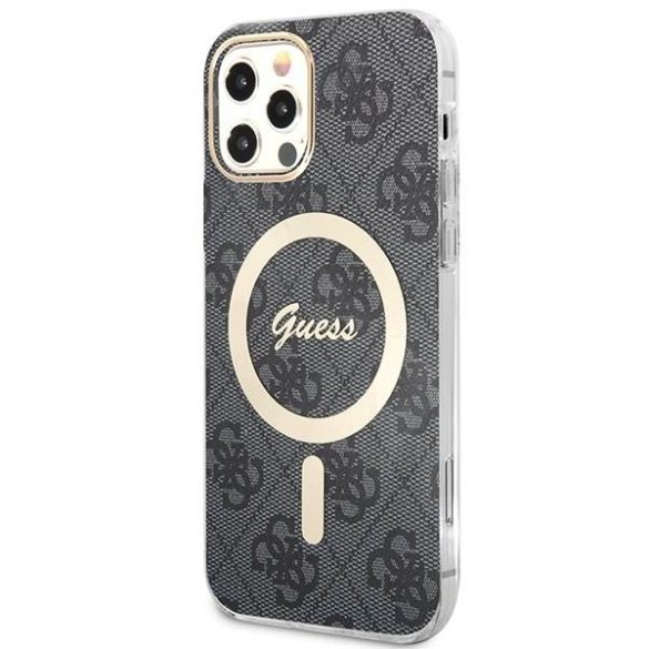 Guess tok+ töltő iPhone 12/12 Pro fekete 4G Print MagSafe keménytok