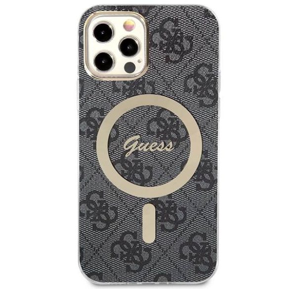 Guess tok+ töltő iPhone 12/12 Pro fekete 4G Print MagSafe keménytok