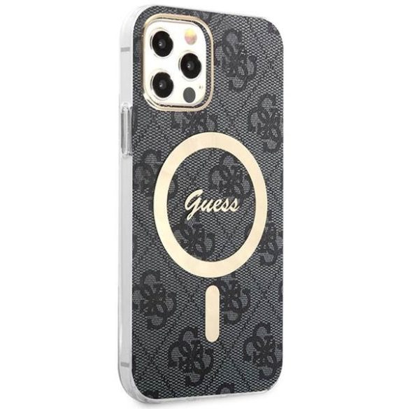 Guess tok+ töltő iPhone 12/12 Pro fekete 4G Print MagSafe keménytok