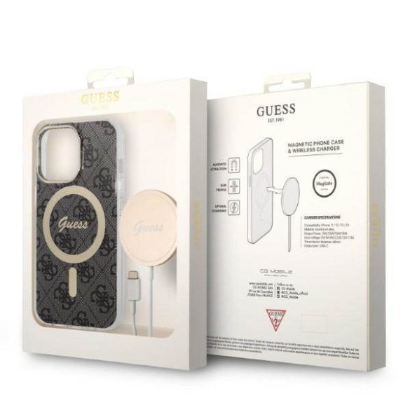 Guess tok+ töltő iPhone 13 Pro fekete 4G Print MagSafe keménytok