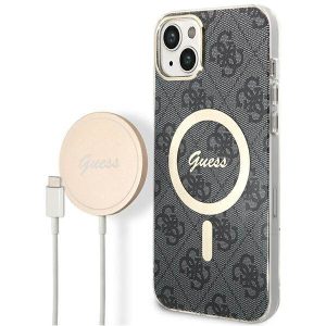 Guess GUBPP14SH4EACSK tok+ töltő iPhone 14 6,1" fekete keménytok 4G Print MagSafe