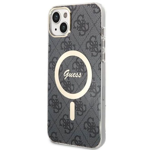 Guess GUBPP14SH4EACSK tok+ töltő iPhone 14 / 15 / 13 6,1" fekete keménytok 4G Print MagSafe