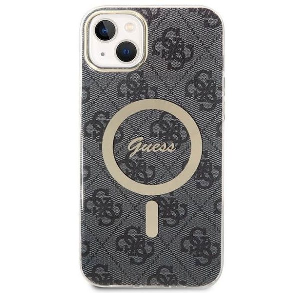 Guess GUBPP14SH4EACSK tok+ töltő iPhone 14 / 15 / 13 6,1" fekete keménytok 4G Print MagSafe