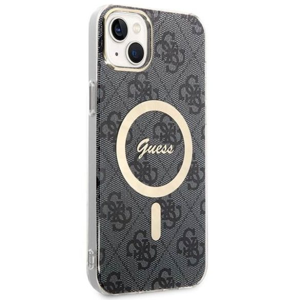 Guess GUBPP14SH4EACSK tok+ töltő iPhone 14 / 15 / 13 6,1" fekete keménytok 4G Print MagSafe