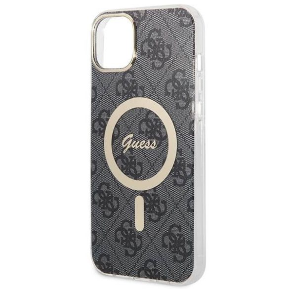 Guess GUBPP14SH4EACSK tok+ töltő iPhone 14 / 15 / 13 6,1" fekete keménytok 4G Print MagSafe