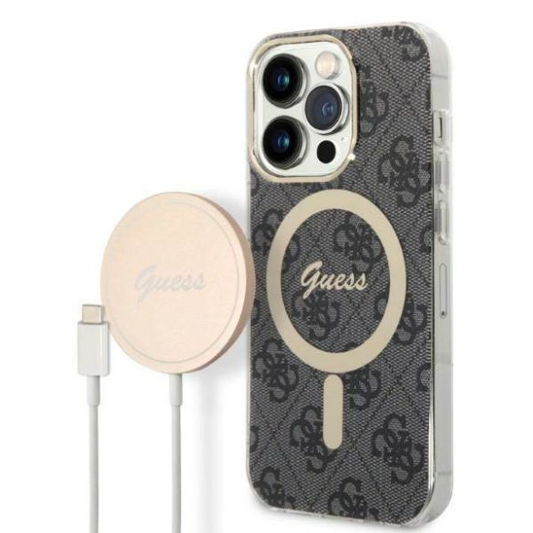 Guess tok+ töltő iPhone 14 Pro 6,1" fekete 4G Print MagSafe keménytok