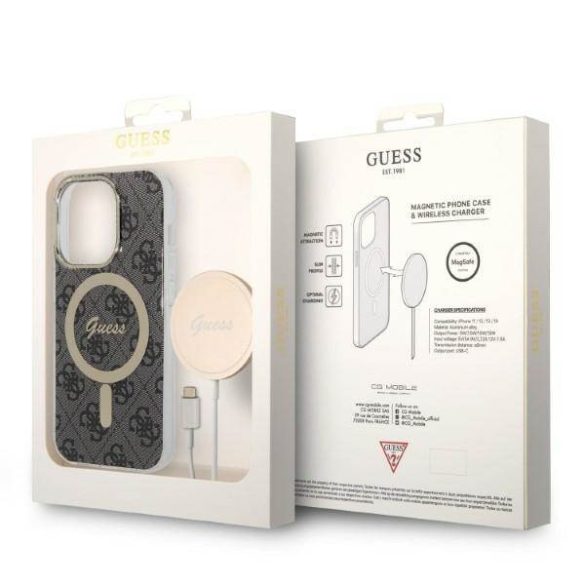 Guess tok+ töltő iPhone 14 Pro 6,1" fekete 4G Print MagSafe keménytok