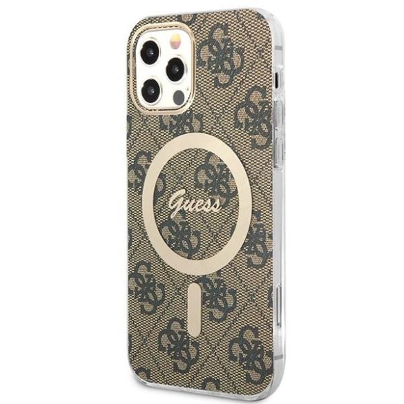 Guess tok+ töltő iPhone 12/12 Pro barna 4G Print MagSafe keménytok