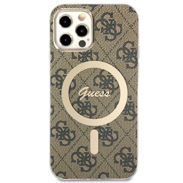 Guess tok+ töltő iPhone 12/12 Pro barna 4G Print MagSafe keménytok