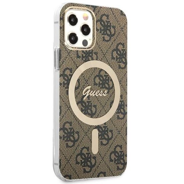 Guess tok+ töltő iPhone 12/12 Pro barna 4G Print MagSafe keménytok