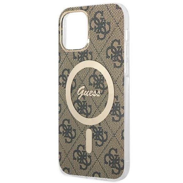 Guess tok+ töltő iPhone 12/12 Pro barna 4G Print MagSafe keménytok