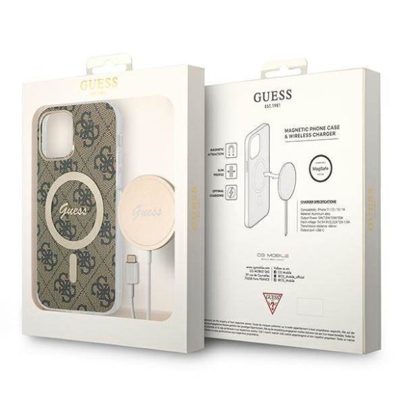 Guess tok+ töltő iPhone 12/12 Pro barna 4G Print MagSafe keménytok