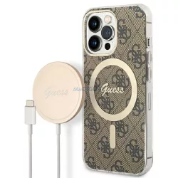   Guess tok+ töltő iPhone 13 Pro barna 4G Print MagSafe keménytok