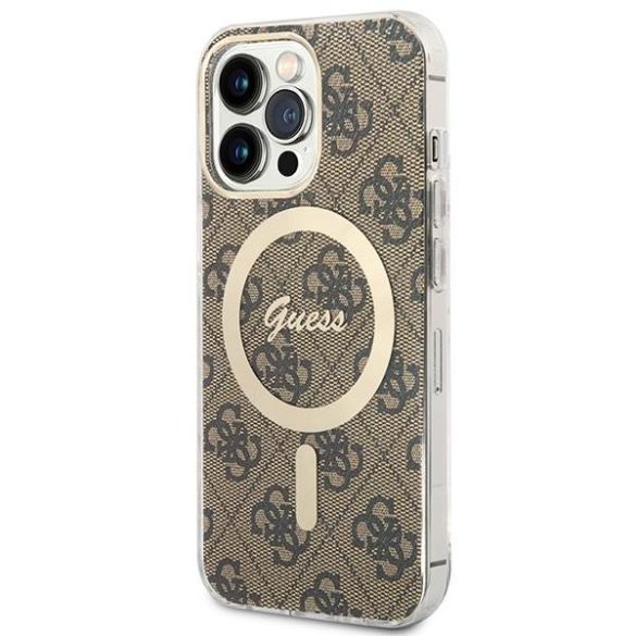 Guess tok+ töltő iPhone 13 Pro barna 4G Print MagSafe keménytok