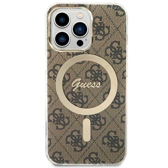 Guess tok+ töltő iPhone 13 Pro barna 4G Print MagSafe keménytok