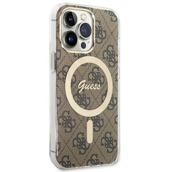 Guess tok+ töltő iPhone 13 Pro barna 4G Print MagSafe keménytok